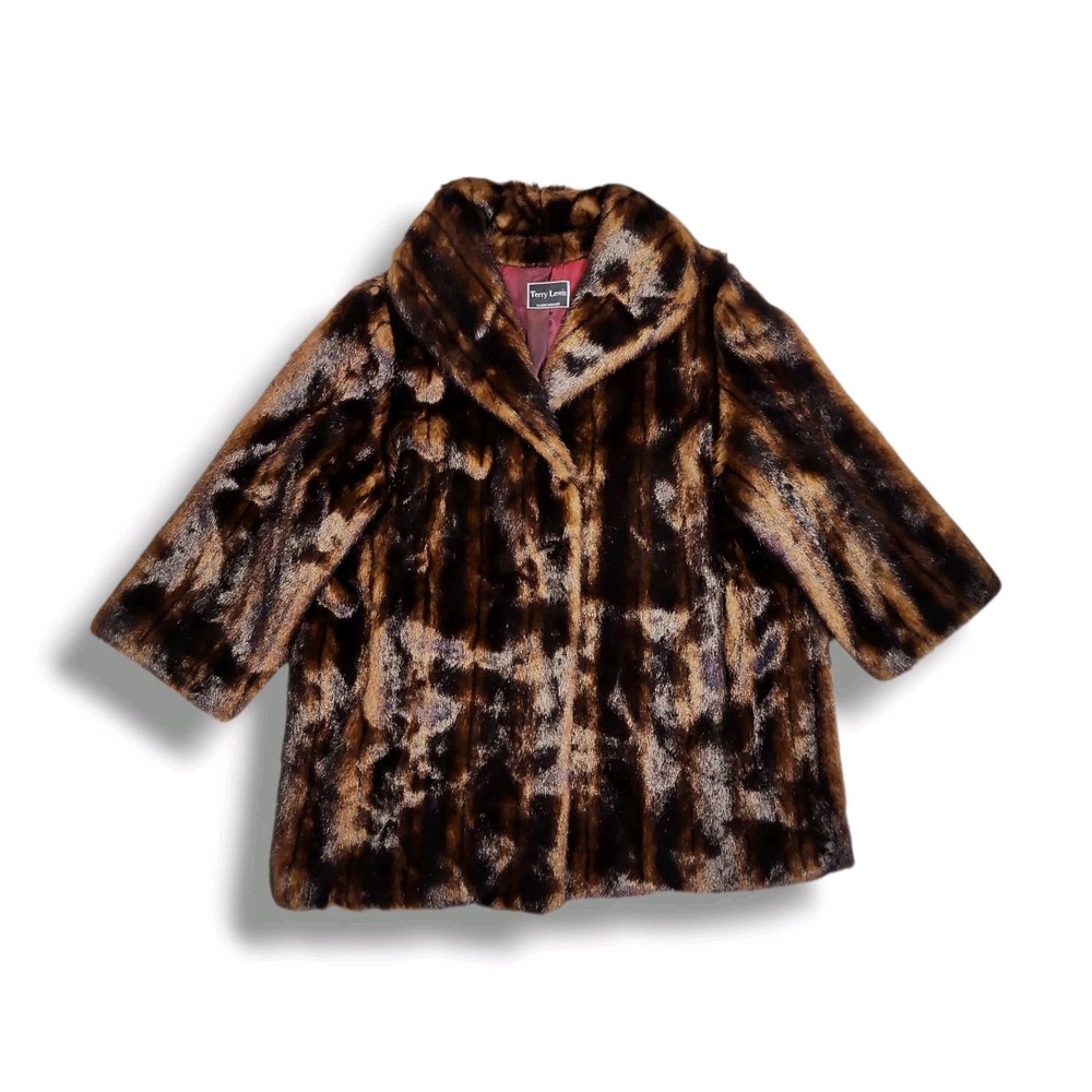 Vintage Terry Lewis Classic Brown Luxury Faux Fur Coat Mid Size Women's 2X